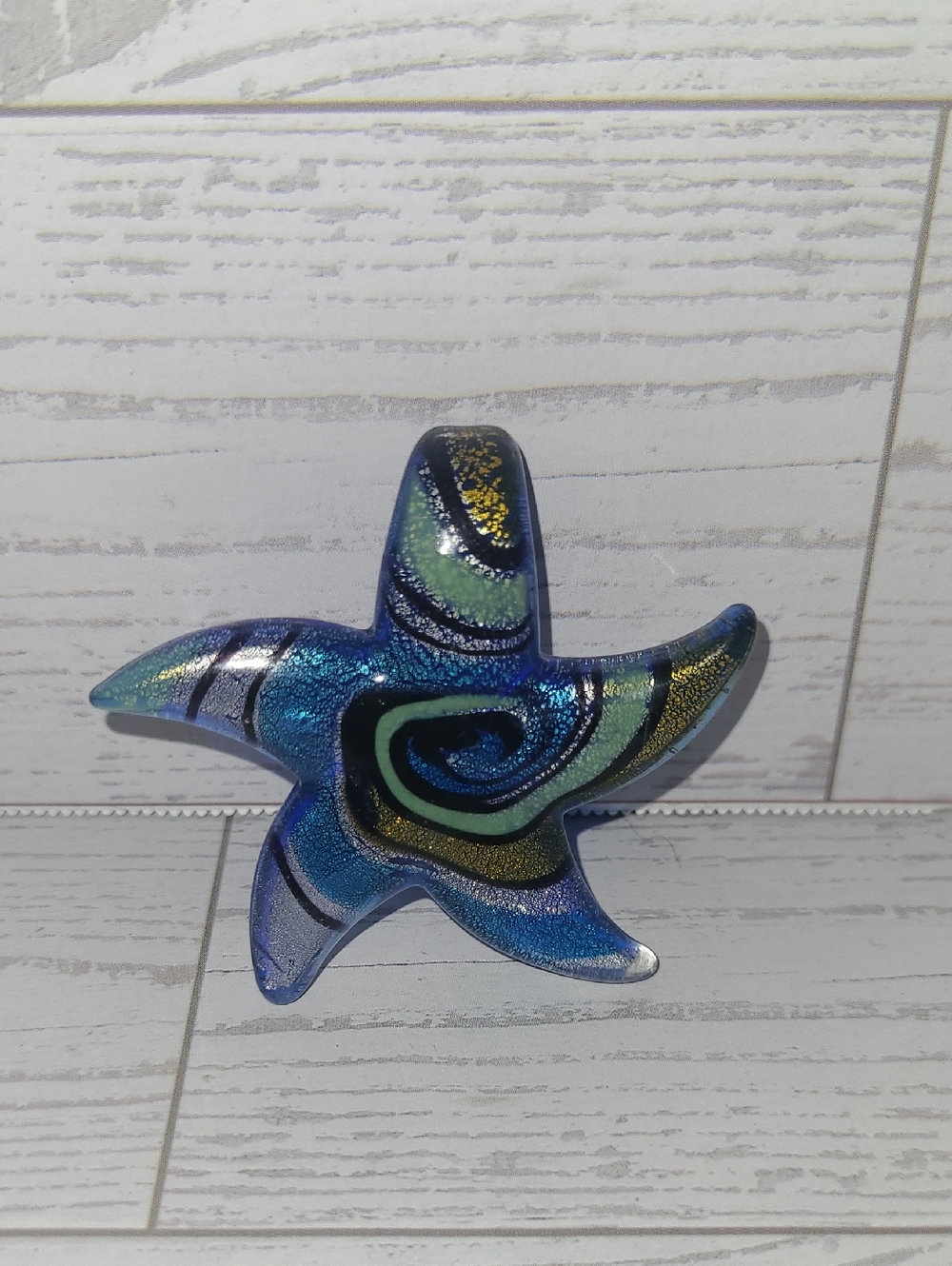 Handmade Dichroic Blue Green Swirl Glass Nautical Starfish Necklace Pendant